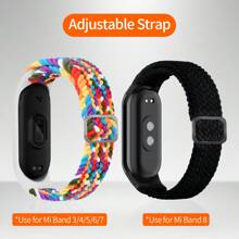 1入組可調式、彈性、尼龍編織智慧手錶帶，適用於小米手環8/7/6/5/4/3，具彈性 - 黑色 - 查看 1