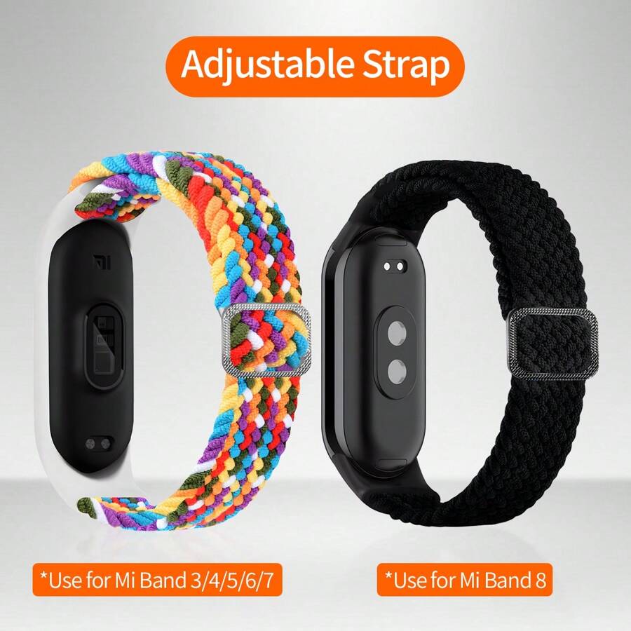 1入組可調式、彈性、尼龍編織智慧手錶帶，適用於小米手環8/7/6/5/4/3，具彈性 - 黑色 - 查看 1