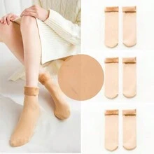 1雙,秋冬加厚保暖絨毛雪地襪,中筒長度保暖家庭地板襪,男女運動襪 - 杏色 - 查看 5