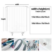 1pc Striped Shower Curtain With Heart Shape Rhinestone And Hooks - Multicolor - View 4