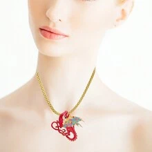 1 件金蓝色珐琅童话魔法龙时尚男女多色闪亮水晶钻动物项链饰品服装女士圣诞礼物 - 龍 - 查看 3