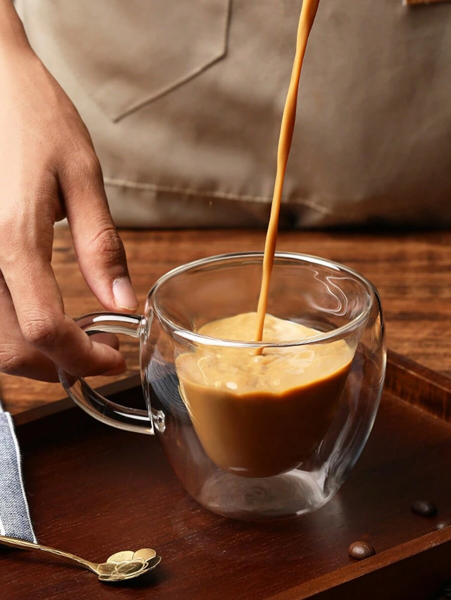 Heat Resistant Glass Couple Double Wall Glass Coffee Mug With Handle For Gift, Creative Heart Design - Transparent - View 1