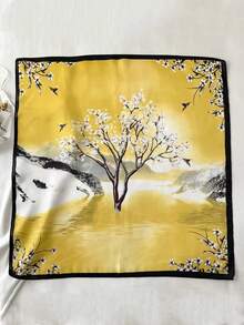 1pc Spring New Arrival Bandana Design Silk-Like Retro Printed Scarf Headband Fashion Multifunctional Small Scarf Suitable For Daily Use - Yellow - View 5
