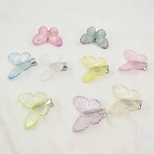 2 件装动物十二生肖猪彩色透明蝴蝶发夹，糖果色极具吸引力的蝴蝶形状鳄鱼发夹 - 粉色 - 查看 2