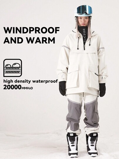 VECTOR MOTION Skiing Suit, Hooded Half-Zip Ski Jacket And Pants, Unisex, Windproof, Waterproof, With Reflective Stripes, Durable, Breathable, Elastic, Lightweight, Warm, Bi-Polar Fleece, For Both Single And Double Plank Skiing Equipment