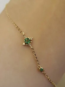 1入組簡約風&優雅宮廷風S925純銀奶奶綠石頭手環,完美適用於日常穿著和禮品 - 金色 - 查看 1