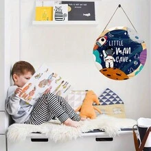 1入太空太空人圓木牌,適用於兒童房間、農家、門廊、牆壁、聚會、臥室、禮物,歡迎訊息,30x30cm/12x12in - 彩色 - 查看 2