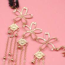 復古手工流蘇髮夾,水滴珠和臉紗飾品,眉毛吊墜,漢服和古風頭飾 - 金色 - 查看 8