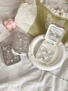 XIANG YU 1 件装镜面蝴蝶花朵装饰便携式隐形眼镜盒伴侣收纳盒眼部隐形眼镜彩色隐形眼镜万圣节 - 銀色 - 查看 4