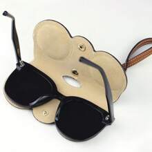 Litchi Embossed Glasses Cover, Portable Sunglasses Reading Glasses Storage Bag Dust-Proof Hanging Eyewear Holder - Light Coffee - View 3