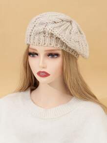 1pc Spring New Fashion Solid Color Breathable Casual Knitted Hat - Apricot - View 1