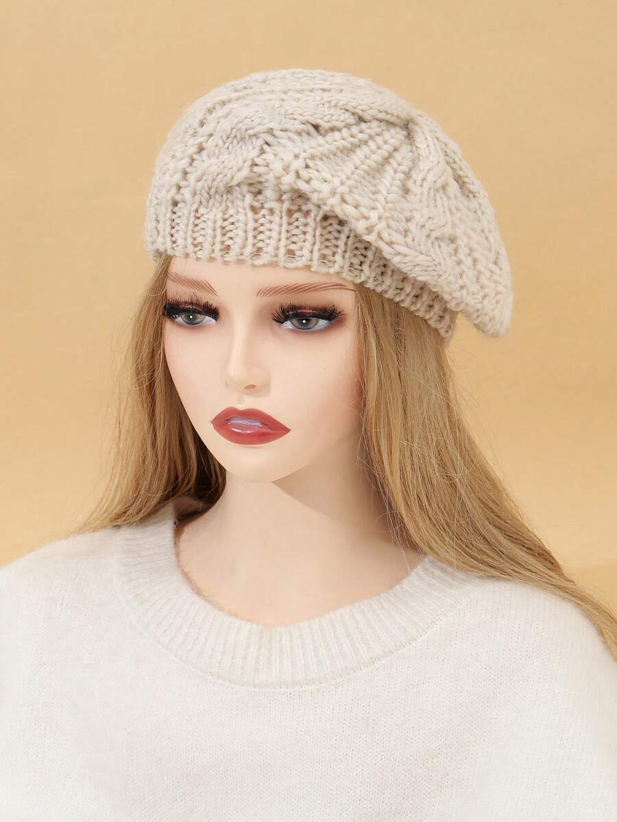 1pc Spring New Fashion Solid Color Breathable Casual Knitted Hat - Apricot - View 1