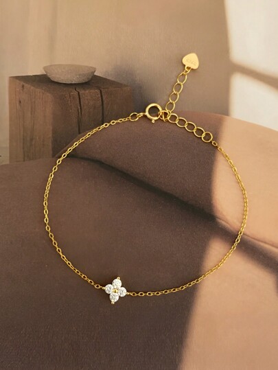 ELSEDES 1pc Fashionable Four-Leaf Clover Design S925 Silver Bracelet, Suitable For Women's Daily Wear And Party Gift Wedding Engagement Bridal Jewelry Valentines