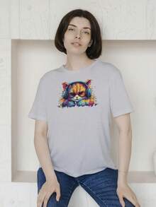 Playera de Dama Moda Estampado Gato Cool - Gris - Ver 1