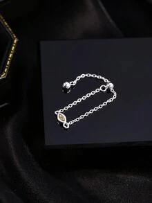 1只s925銀戒指,橢圓形綠色立方氧化鋯鏈式戒指,女性專用,極簡且獨特的設計,適合日常佩戴 - 銀色 - 查看 5