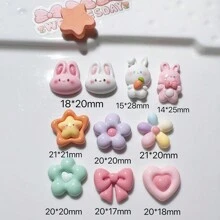 10 件裝混合獨角獸和卡通人物樹脂 Diy 兒童首飾配件、奶油膠手機殼、髮夾、磁鐵材料 - 愛心花兔 - 查看 3