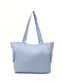 Túi Tote Nhiều Ngăn Màu Trơn Dung Tích Lớn, Đơn Giản Và Nhẹ, Có Thể Đựng Được Máy Tính Xách Tay, Túi Tote Đi Học - Màu xanh nhạt - Xem 5