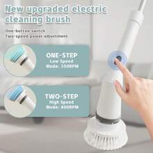 電動旋轉刷,無線動力旋轉刷帶有6個可更換刷頭,適用於浴室,可充電地板刷,用於汽車,地板,瓷磚,浴缸的電動清潔刷 - 白色 - 查看 5