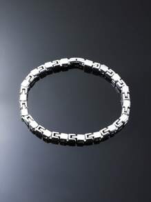 1 件 5 毫米扁平方形链条男士嘻哈风格个性化日常佩戴男友礼物手链 - 銀色 - 查看 5