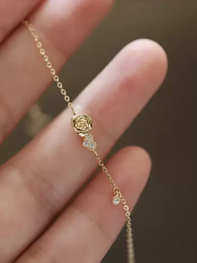 ELSEDES 1pc Fashionable S925 Silver Rose Shaped Bracelet, Simple Style With Gemstones For Women's Daily Or Dating Outfits, Perfect Gift For Girlfriends Valentines