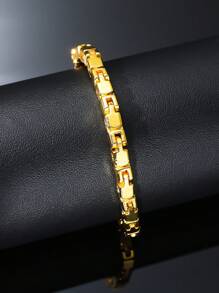 1 件 5 毫米扁平方形链条男士嘻哈风格个性化日常佩戴男友礼物手链 - 銀色 - 查看 2