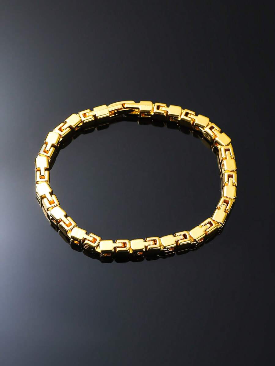 1 件 5 毫米扁平方形链条男士嘻哈风格个性化日常佩戴男友礼物手链 - 銀色 - 查看 1