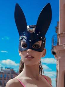 1pc Black Sexy Rabbit Ear Eye Mask, Leather Bondage Fetish Mask For Bunny Costumes - Black - View 6