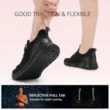 STQ Tennis Shoes Womens Slip On Walking Sneakers With Arch Support - 黑灰 - 查看 5