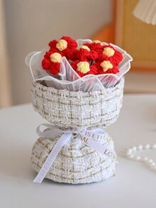 7入組手編鉤花束,手工編織花束,情人節編織玫瑰雛菊適用於生日婚禮和家居裝飾 - 毛線花 - 查看 2