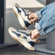 厚底透气系带圆头耐用男士休闲运动鞋跑步鞋厚实厚实运动鞋，春/秋 - 卡其色 - 查看 3