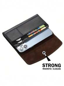 通用手机袋，兼容 iPhone，手机皮套，带腰带夹和腰带环 [磁性闭合] PU 皮革手机袋，适用于大多数手机 父亲节礼物 夏季新生书籍 返校多功能宿舍大学万圣节男士礼物 秋季圣诞节尖叫男包旅行包男士斜挎包 冬季圣诞礼物 腰包 - 黑色 - 查看 5