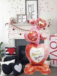 1pc Stand Heart To Heart Shaped Foil Balloon Base For Wedding, Valentine'S Day, Party Scene Decoration - Red and White - View 2