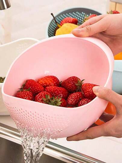 Sanrio 1/2pcs Home Use Pink Rice Washing Sieve Drainer Basket Kitchen Essential Multifunctional Rice Washing Bowl Plastic Fruit Vegetable Washing Basket