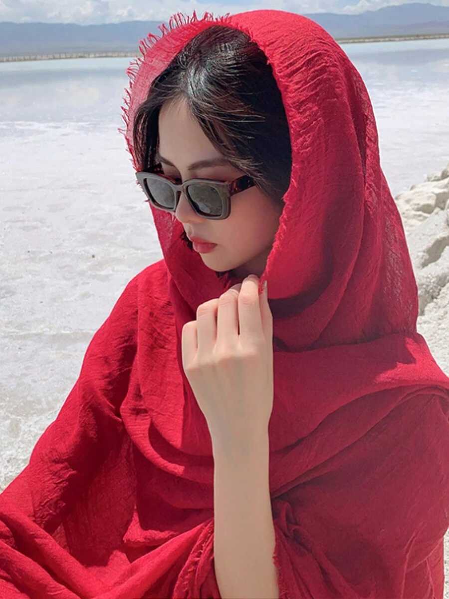 1pc Women's Scarf Shawl Wrap Travel Shawl All-Match Scarf Suitable For Autumn And Winter Warmth - Red - View 1