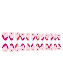 24入組長形杏仁形甜美風格粉色心形假指甲套裝,附有1支指甲修剪檔和1支啫喱凝膠 - 彩色 - 查看 8