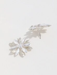 2入組女士銀色向日葵形合金和鑲嵌鑽石裝飾耳釘,適用於婚禮 - 銀色 - 查看 7