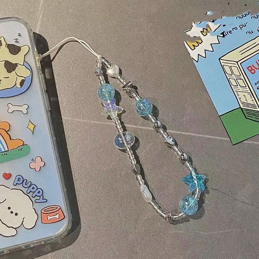 Diy Ocean Starfish Themed Phone Charm With Beaded Chain For Cellphone Case, Camera, Handmade - Blue Sea Lanyard - View 1