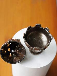 HSEAN 1 件復古銅錐形茶道香爐,帶塔香座,沉香和檀香,適合書房/客廳/辦公桌裝飾 - 銅色 - 查看 9