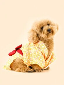 Nâng cấp Của bạn Thú cưng Phong cách : Kimono Đồ ngủ Với Thanh lịch Cung Và Thanh tú Hoa Mô hình , Thân thiện Con chó Đồ ngủ Đối với Chó nhỏ , Mèo , Và Chó con – Hoàn hảo Đối với A Sành điệu Và Thoải mái - Màu vàng - Xem 4