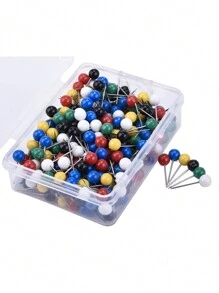 300pcs/Box Push Pins Set With Plastic Heads For Fixing Office Maps On Boards - Blue - View 3