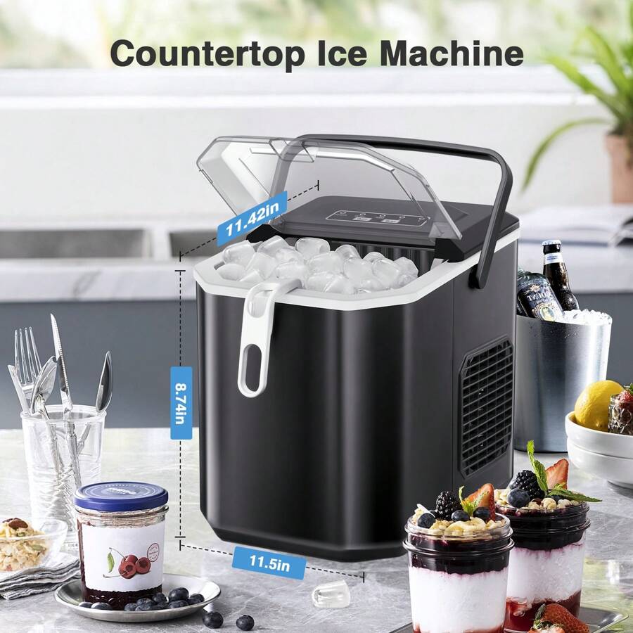 Havato Ice Maker Machine For Countertop,Portable Ice Cube Maker With Self-Cleaning, 26LBS/24H Compact Automatic Ice Makers,9 Cubes Ready In 6-8 Minutes,For Home/Kitchen/Office/Bar - Black - View 1