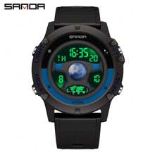 Sanda 1入組多功能防水自動電子手錶,數字顯示和夜光功能,適用於運動、休閒,9024 - 藍色 - 查看 13