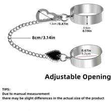 suteyi 1pc Girl's Punk Double Ring Heart Shape Chained Ring, Opening Adjustable Ring For Girls Festival Christmas Jewelry Gift - Silver - View 4