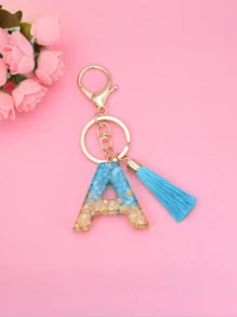 1 قطعة سلسلة مفاتيح بشكل حرف أولي للحروف للفتيات والنساء، سلسلة مفاتيح سوداء ذات شراشيب مناسبة للحقائب والحقائب المدرسية والظهر هدية عيد ميلاد مميزة