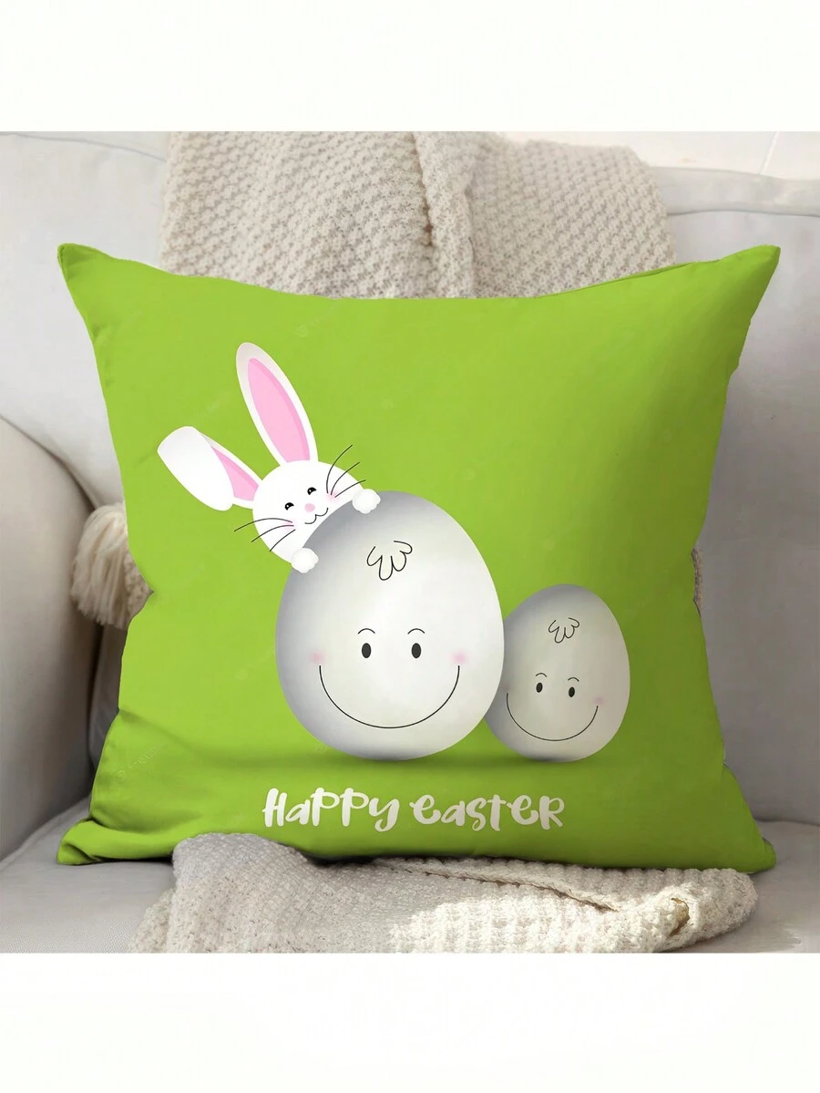 1pc Easter Polyester Short Plush Pillowcase Sofa Cushion Cover - Multicolor - View 1