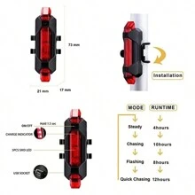 1pc Usb Rechargeable Bike Light, Headlight, Taillight, High Brightness Illumination For Night Riding, Waterproof, Easy To Install, Outdoor Mountain Bike, Off-Road Bike Dedicated Accessories