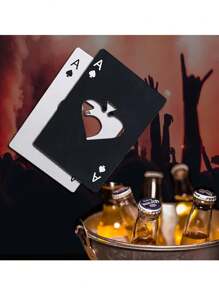 1pc Ace Of Spades Bottle Opener Credit Card Size Poker Cap Opener Portable Stainless Steel Can Opener - Black - View 3