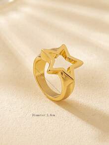 時尚簡約幾何合金心型、花朵與五角星女戒指 - 金黃色 - 查看 10