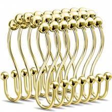 淋浴簾掛勾,12入不鏽鋼金色防銹淋浴簾環,平滑滑動和防掉落雙層淋浴掛勾,適用於淋浴簾桿（金色） - 金色 - 查看 1