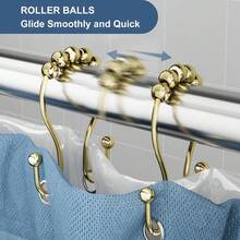 淋浴簾掛勾,12入不鏽鋼金色防銹淋浴簾環,平滑滑動和防掉落雙層淋浴掛勾,適用於淋浴簾桿（金色） - 金色 - 查看 4